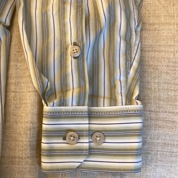 Tommy Bahama Denim Green/White Stripe Long Sleeve Button Down Cotton Shirt. - Picture 5 of 9